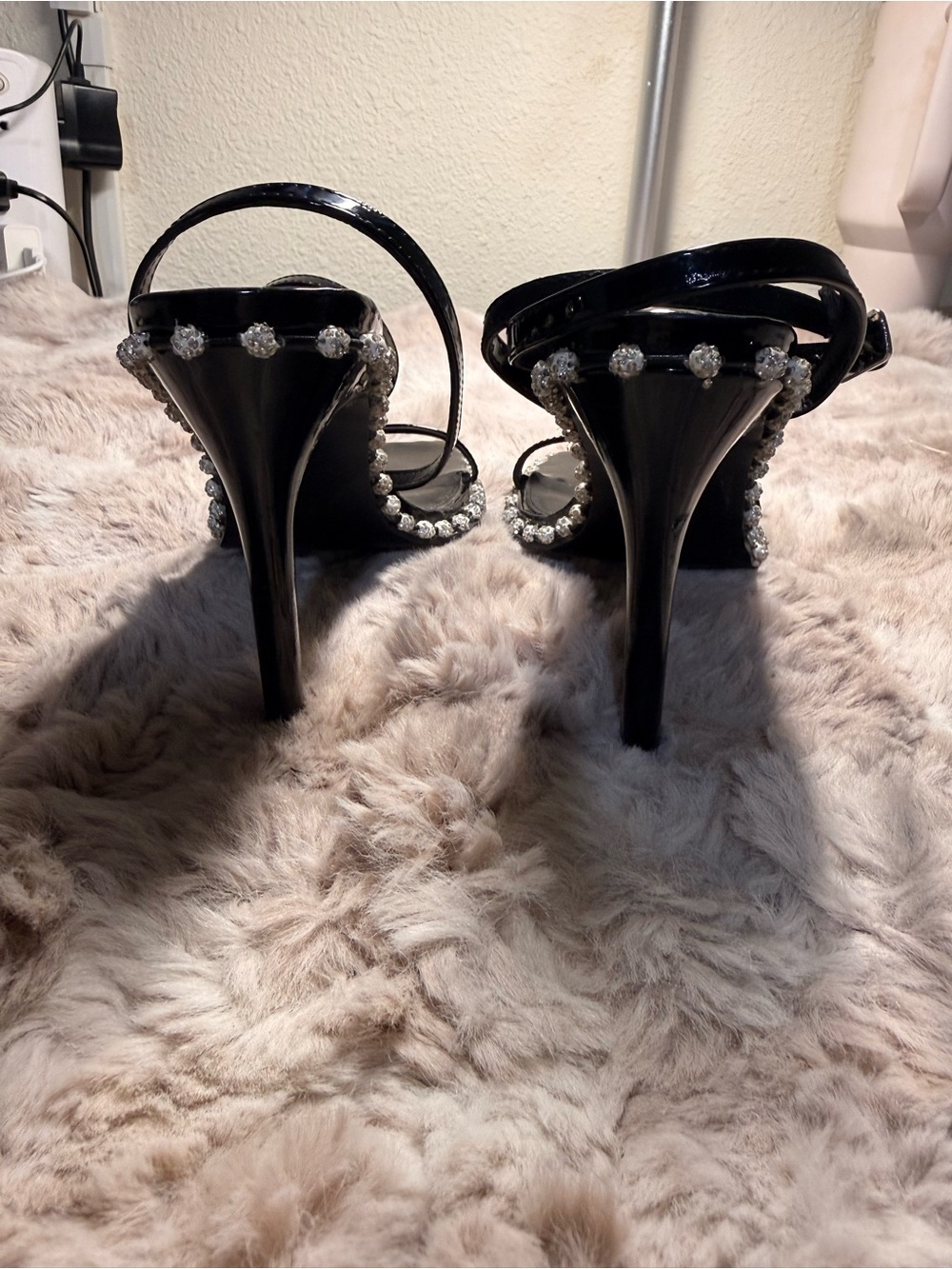 Steve Madden Zelle Black Multi Rhinestone High Heel Ankle Strap Sandals Size 11 - Picture 5 of 9